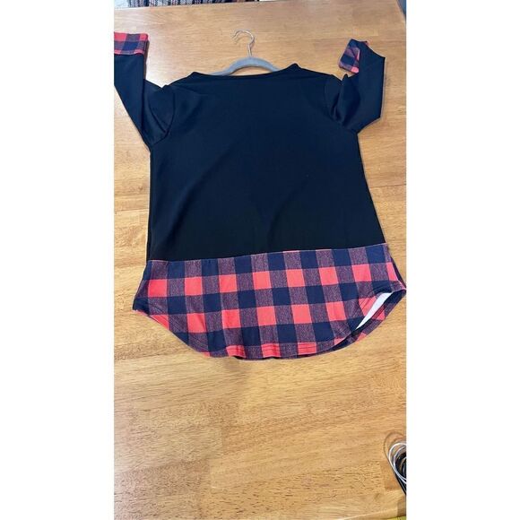 MERRY EVERYTHING HAPPY ALWAYS CHRISTMAS SWEATSHIRT BLACK BUFFALO PLAID SZ M - Picture 6 of 7
